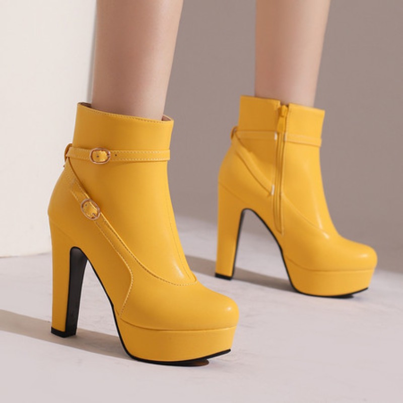 Ethnic Fashion In - ファッショナブルなプラットフォームブーツ、女性用セクシーリベットアンクルブーツ、レッド、イエロー、ホワイト、ブラック、ショート丈、パーティーシューズ、レディースフットウェア、サイズ34-46