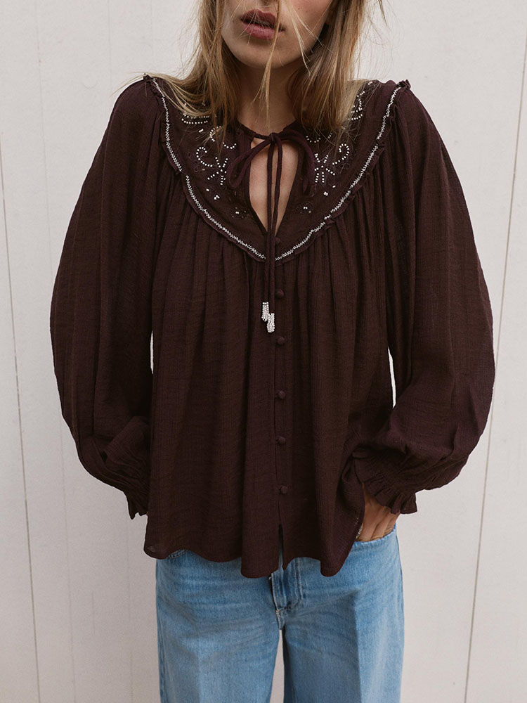 Ethnic Clothing & Online Fashion Store Khaadi Uk - 2025年冬新作 甘くておしゃれなビーズ刺繍入りカジュアルシャツ レディース服 ステージ衣装 エスニックチュニックトップ