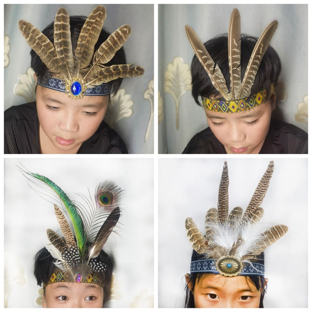 Ethnic Fashion Show - ファッションエスニックスタイルの羽飾り付きヘアバンド カラフルで軽量なヘアアクセサリー ヘッドバンド 特別な機会に