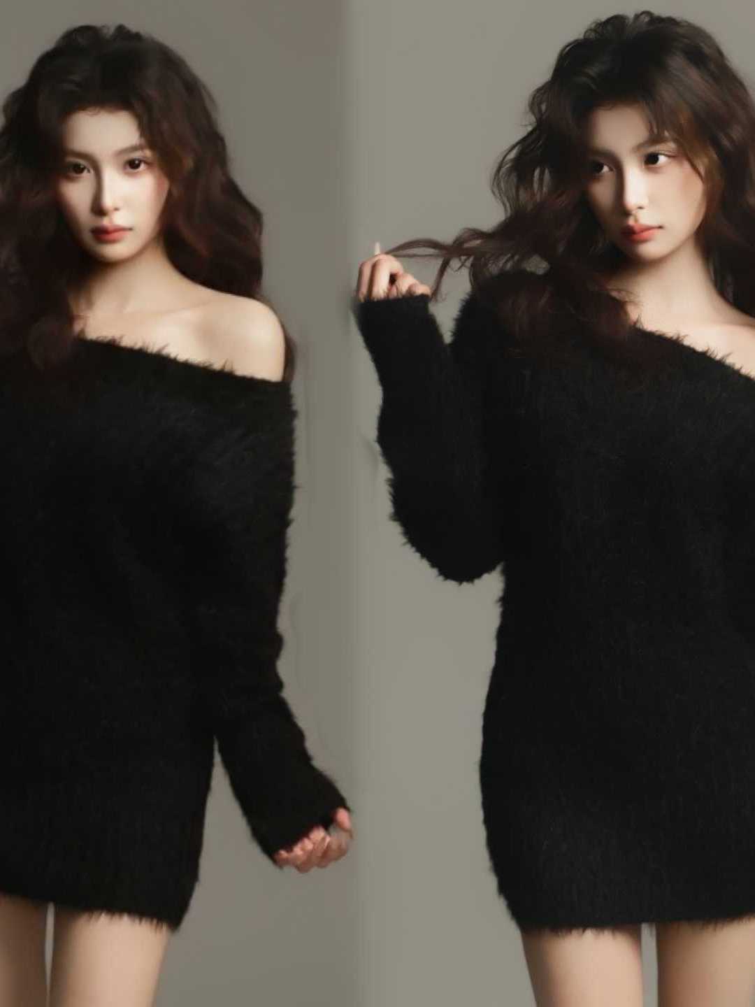Ethnic Fashion Studio - 黒のポートレート写真用衣装 ワンショルダー 韓国風 スタジオ新作 レディースファッション エスニック