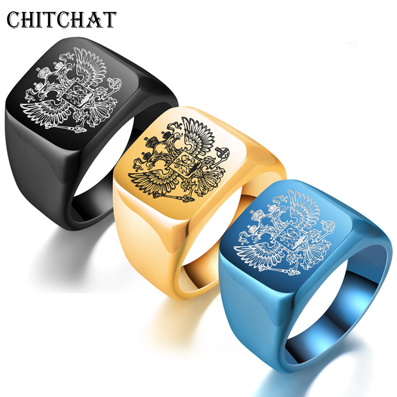 Ethnic Wear Men'S Fashion - 316L ステンレス鋼ダブルイーグルエンブレムロシア彫刻男性ファッションコートの腕のシグネットリング