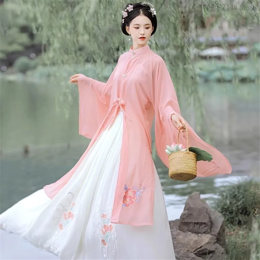 Ethnic Fashion Show - はい中国の伝統的なピンクオレンジグリーン女性服妖精漢服ファッションエスニックスタイルパーティーステージショーコスプレプリンセスドレス