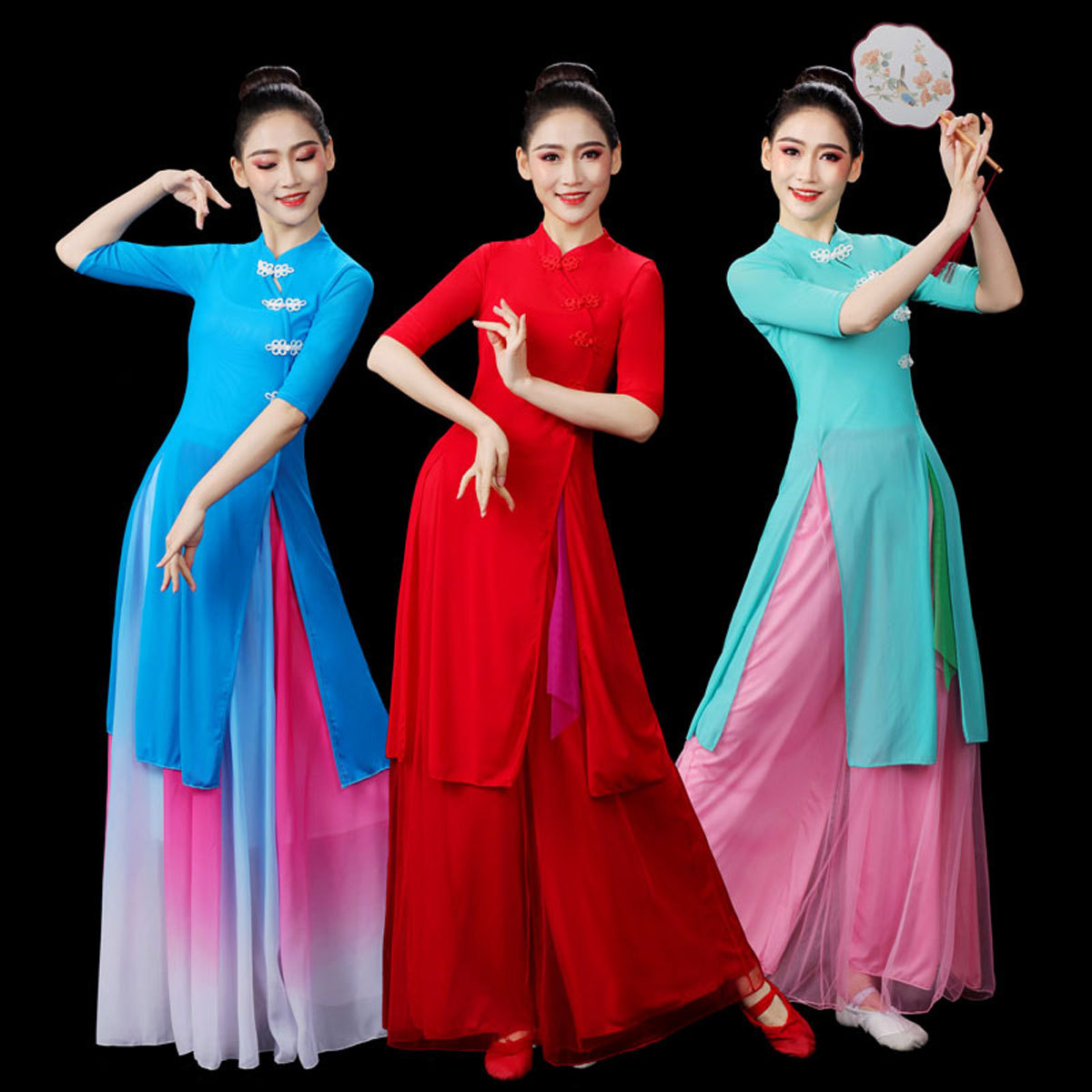 Ethnic Fashion Show - レディースクラシックダンスパフォーマンス衣装中国風チャイナパンツセットエスニックスタイルファッションショー衣装