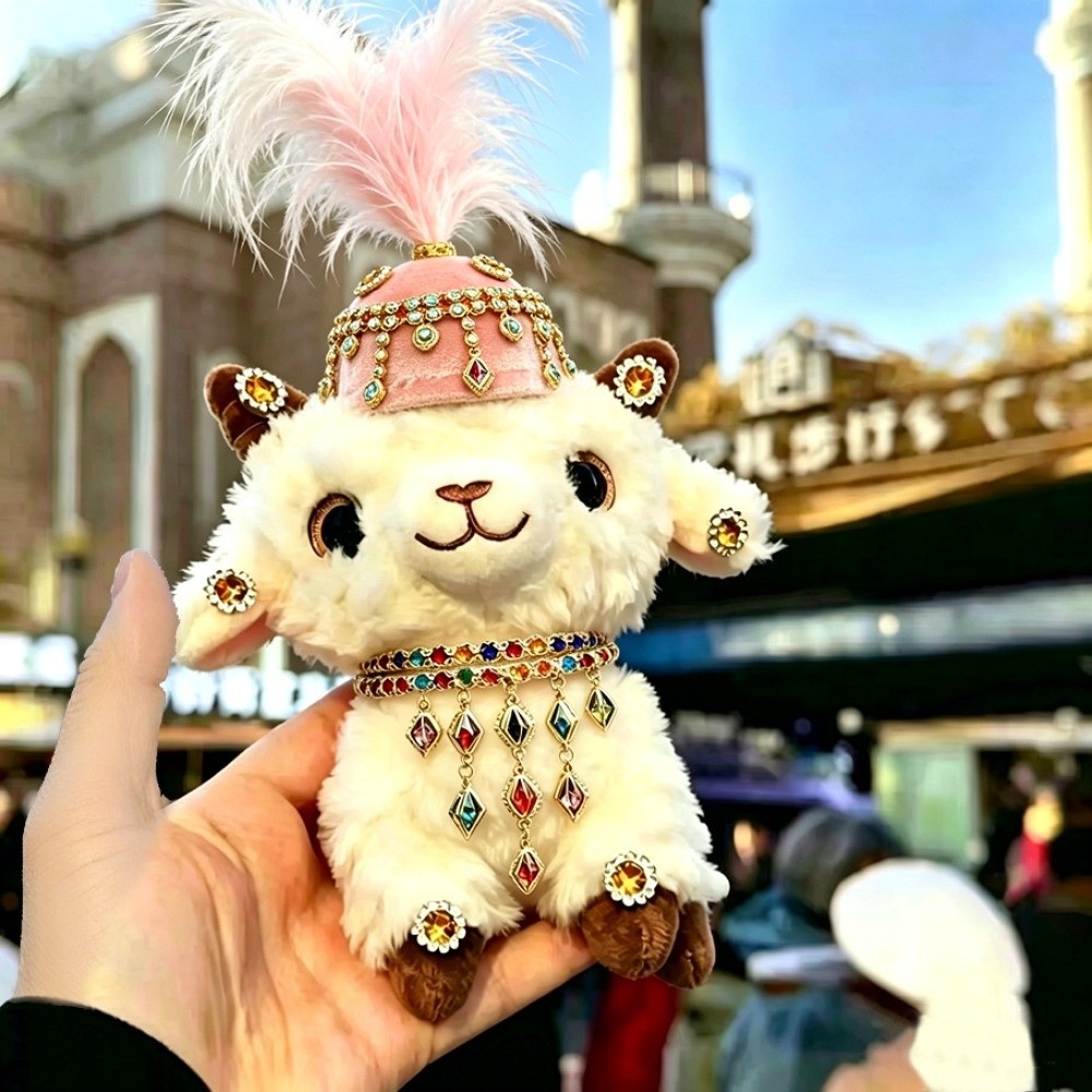 Ethnic Fashion Show - キュートな羽根飾り付きラインストーン羊バッグチャーム、エスニックデザインクリスタルタッセルバッグチャームキーホルダー、子羊バッグデコレーション