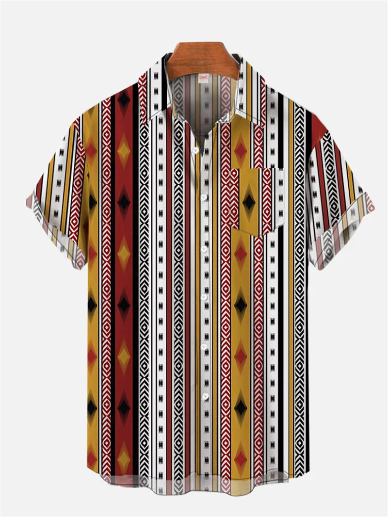 レトロメンズリネンシャツ、エスニック柄プリント半袖トップス、 - Ethnic Wear Men'S Fashion のレビューと価格