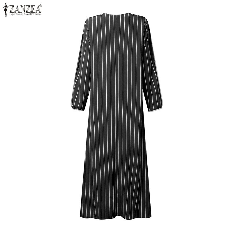 イスラム教徒の控えめなストライプ柄マキシドレス女性カジュアル - Abaya Modest Wear のレビューと価格