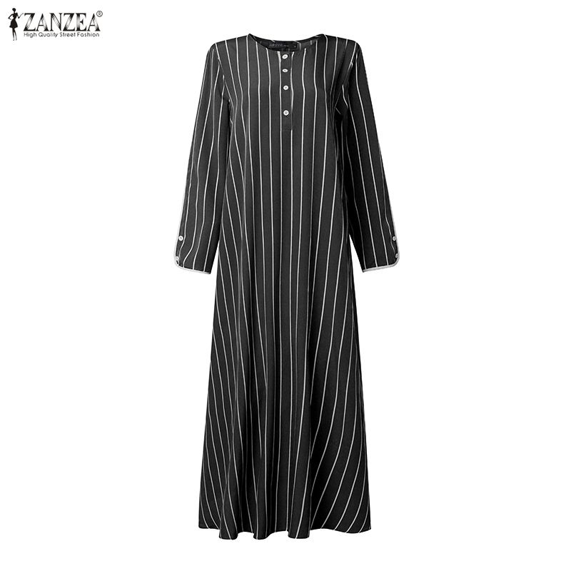 イスラム教徒の控えめなストライプ柄マキシドレス女性カジュアル - Abaya Modest Wear のレビューと価格