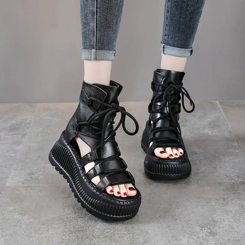 8 センチメートルエスニック牛本革アンクルブーツ女性中空ピー - Ethnic Fashion In のレビューと価格