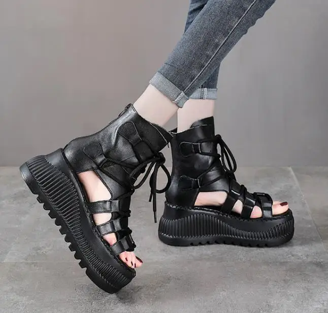 8 センチメートルエスニック牛本革アンクルブーツ女性中空ピー - Ethnic Fashion In のレビューと価格