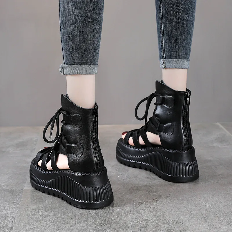 8 センチメートルエスニック牛本革アンクルブーツ女性中空ピー - Ethnic Fashion In のレビューと価格