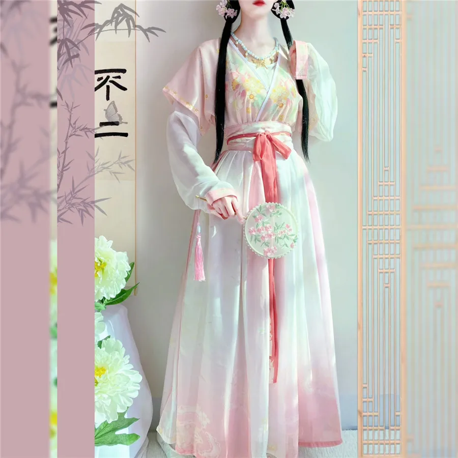 はい中国の伝統的なピンクオレンジグリーン女性服妖精漢服ファッ - Ethnic Fashion Show のレビューと価格