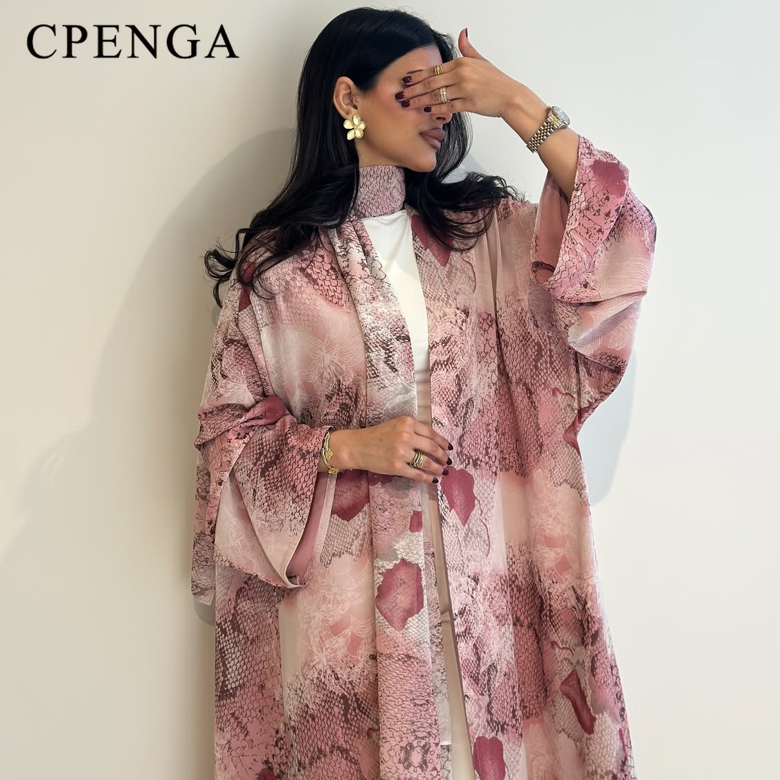 2026年ラグジュアリードバイピンクプリントシフォンオープン - Abaya Modest Wear のレビューと価格