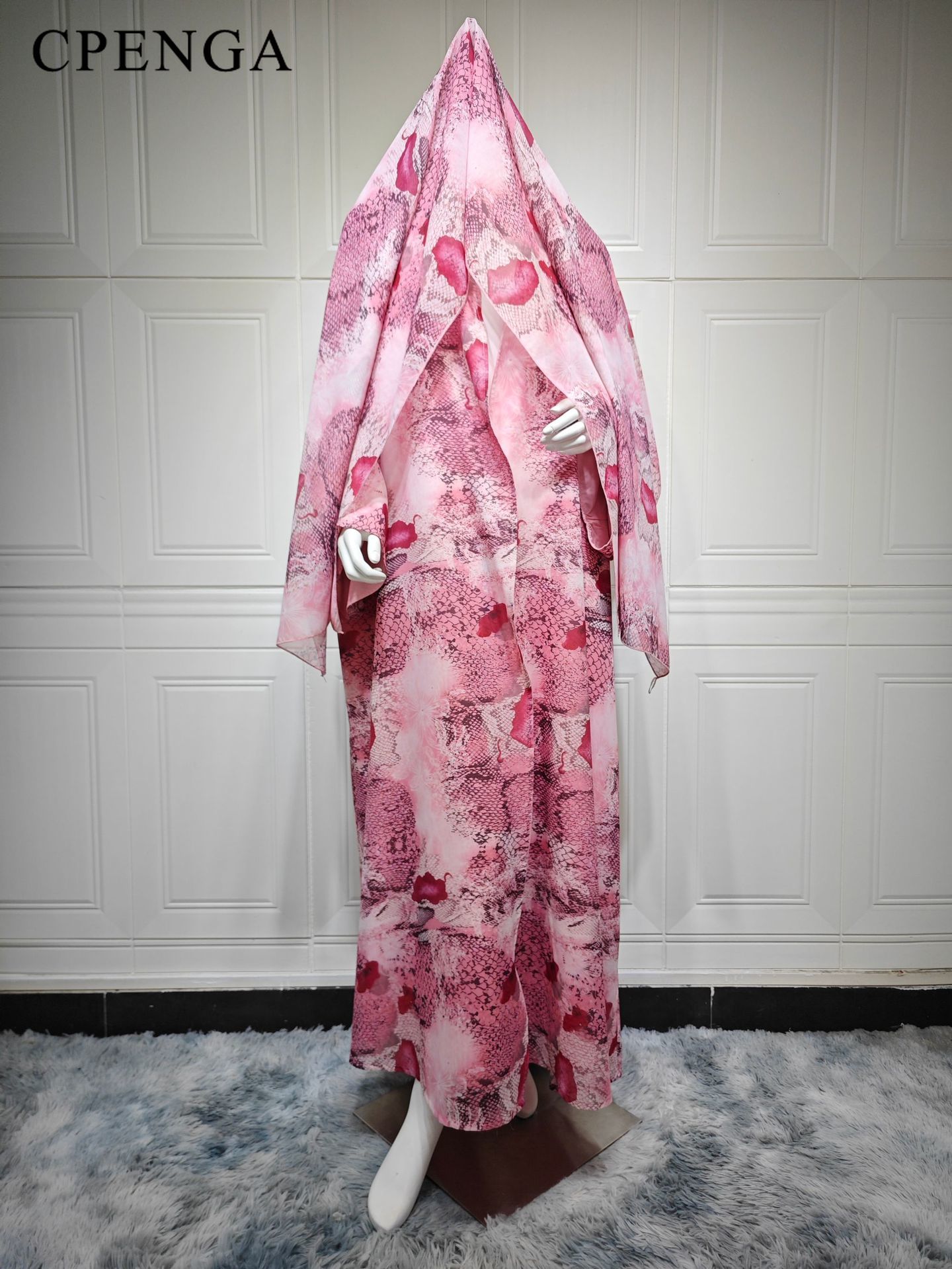 2026年ラグジュアリードバイピンクプリントシフォンオープン - Abaya Modest Wear のレビューと価格