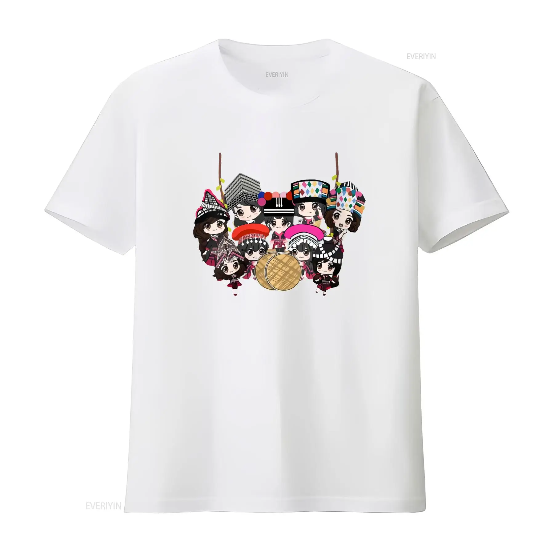 9人のモン族少女の漫画プリントTシャツ U1K5 カラフルな - Ethnic Wear Men'S Fashion のレビューと価格