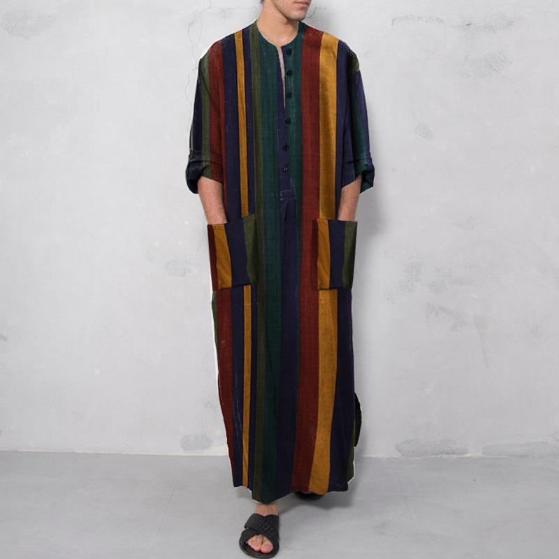 プリント柄ロングメンズシャツ、ロングローブ風エスニック中華風 - Ethnic Wear Men'S Fashion のレビューと価格