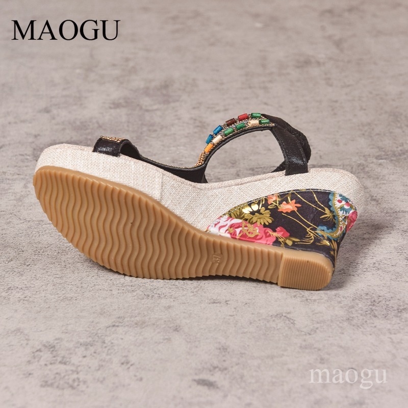 ボヘミアンビーズ付き花柄ウェッジサンダル女性用オープントゥ弾 - Ethnic Fashion In のレビューと価格