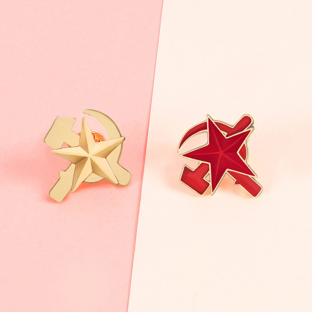 エスニックエナメル五芒星鎌ハンマー労働ブローチ男性女性ソビエ - Ethnic Fashion Logo のレビューと価格
