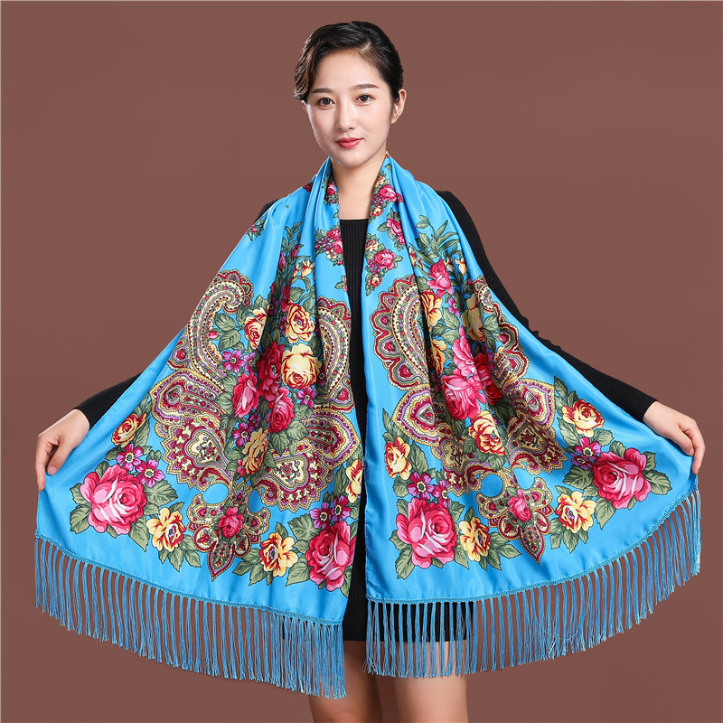 ロシアスタイル高級花プリント女性スカーフエスニック房ショール - Ethnic Fashion For Ladies のレビューと価格