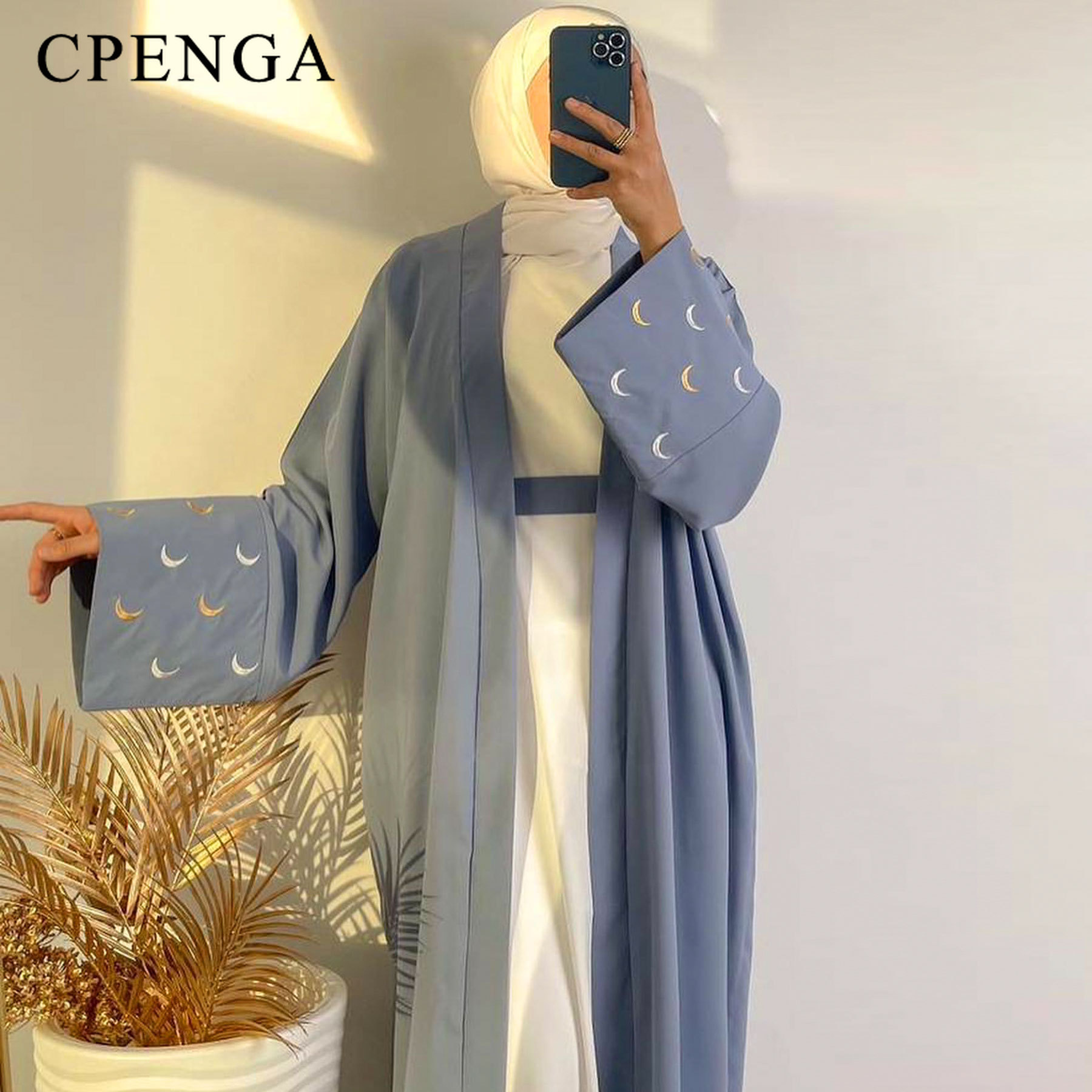 2024 新月刺繍ドバイオープンアバヤイスラム教徒の女性カー - Abaya Modest Wear のレビューと価格