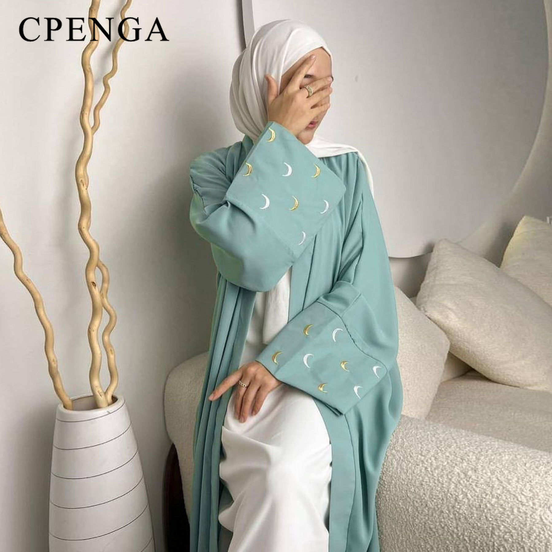 2024 新月刺繍ドバイオープンアバヤイスラム教徒の女性カー - Abaya Modest Wear のレビューと価格