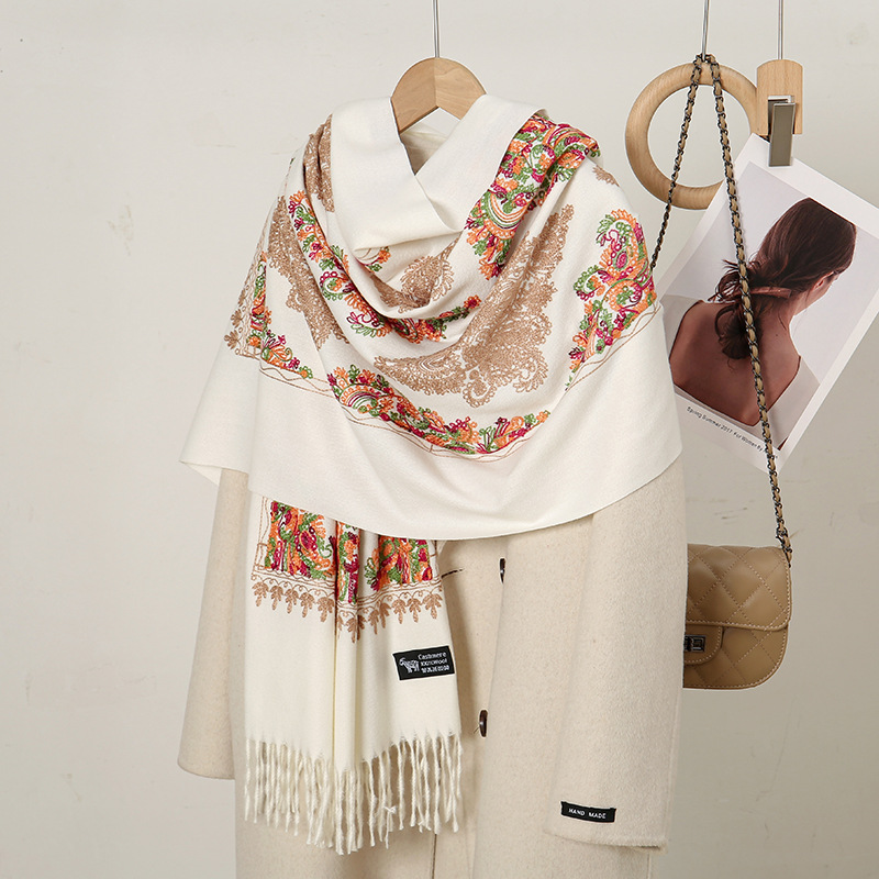 秋冬ホットセールエスニック花柄刺繍フリンジフェイクカシミヤス - Ethnic Fashion Sale のレビューと価格