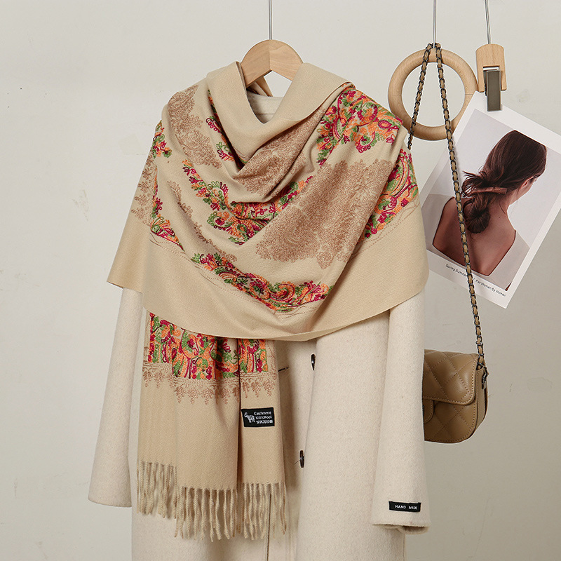 秋冬ホットセールエスニック花柄刺繍フリンジフェイクカシミヤス - Ethnic Fashion Sale のレビューと価格