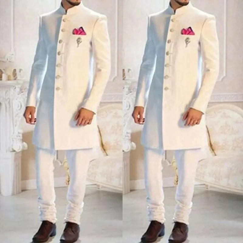 ファッションデザインホワイトスタンド襟シングルブレストエスニ - Ethnic Wear Men'S Fashion のレビューと価格