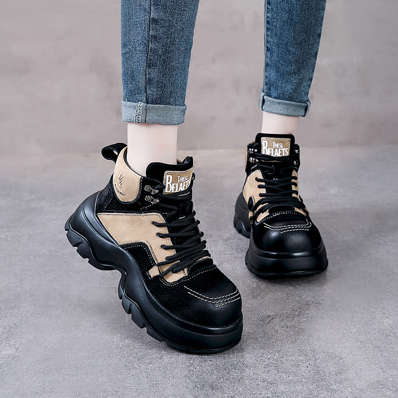 6 センチメートル本革ウェッジファッションブーツワイドトゥア - Ethnic Fashion In のレビューと価格